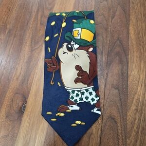 Vintage Looney Tunes Mania Taz St. Patrick's Day Shamrock Tie 1996